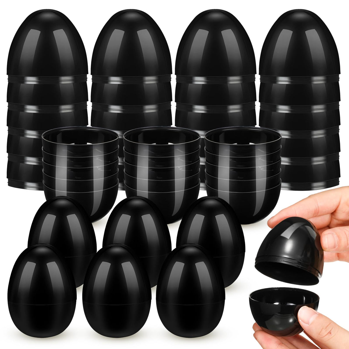 Silipull 36 Pack 3.1 Inch Jumbo Empty Plastic Eggs, Fillable Eggs for Egg Hunts, Candy Basket Stuffers, Party Favors, DIY Crafts(Black)