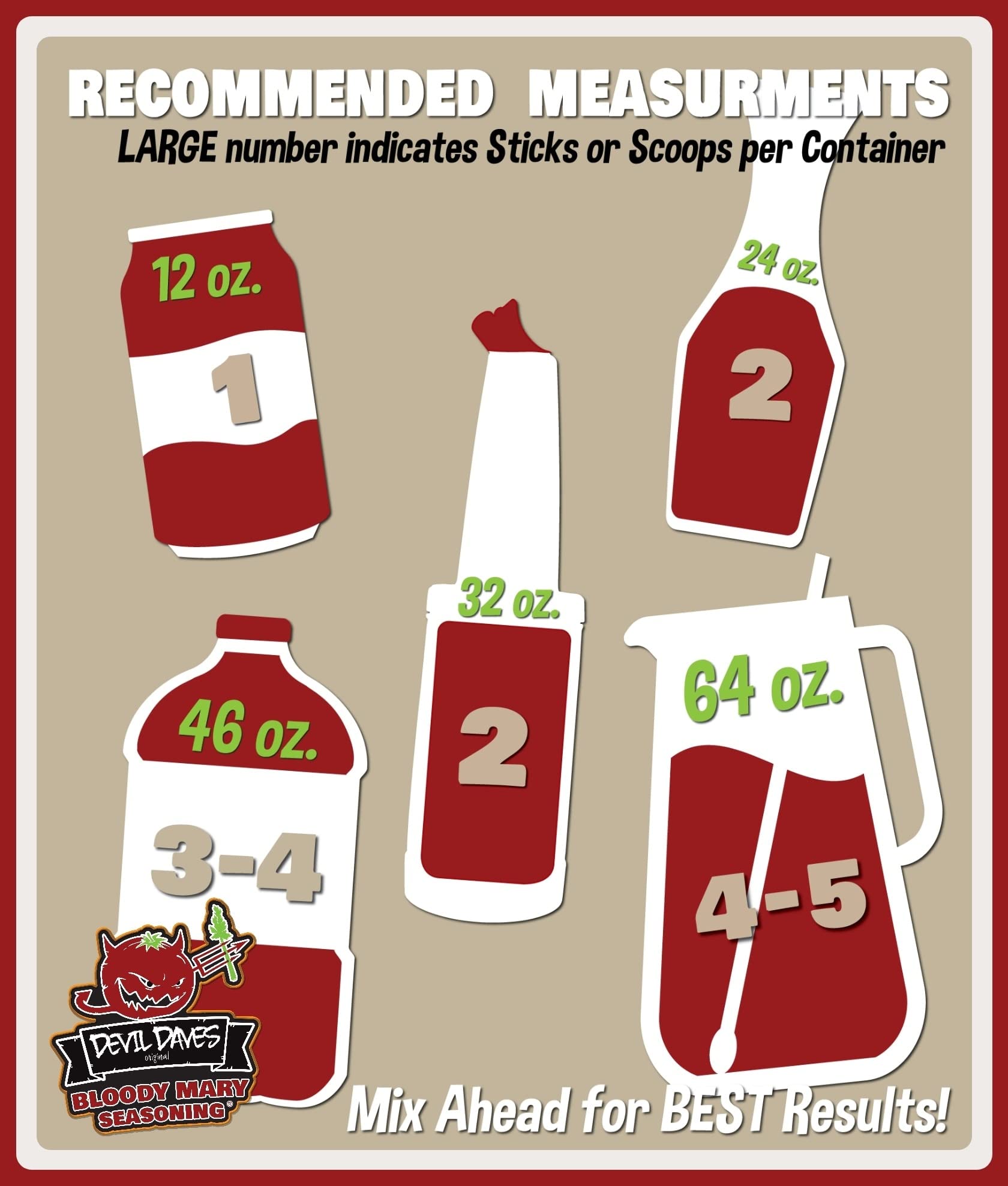 Devil Daves Bloody Mary Stick Packs, Diablo Spicy (10 Pack) | Single Serve Spicy Bloody Mary Mix Packets, Dry Seasoning for Tomato Juice Cocktails