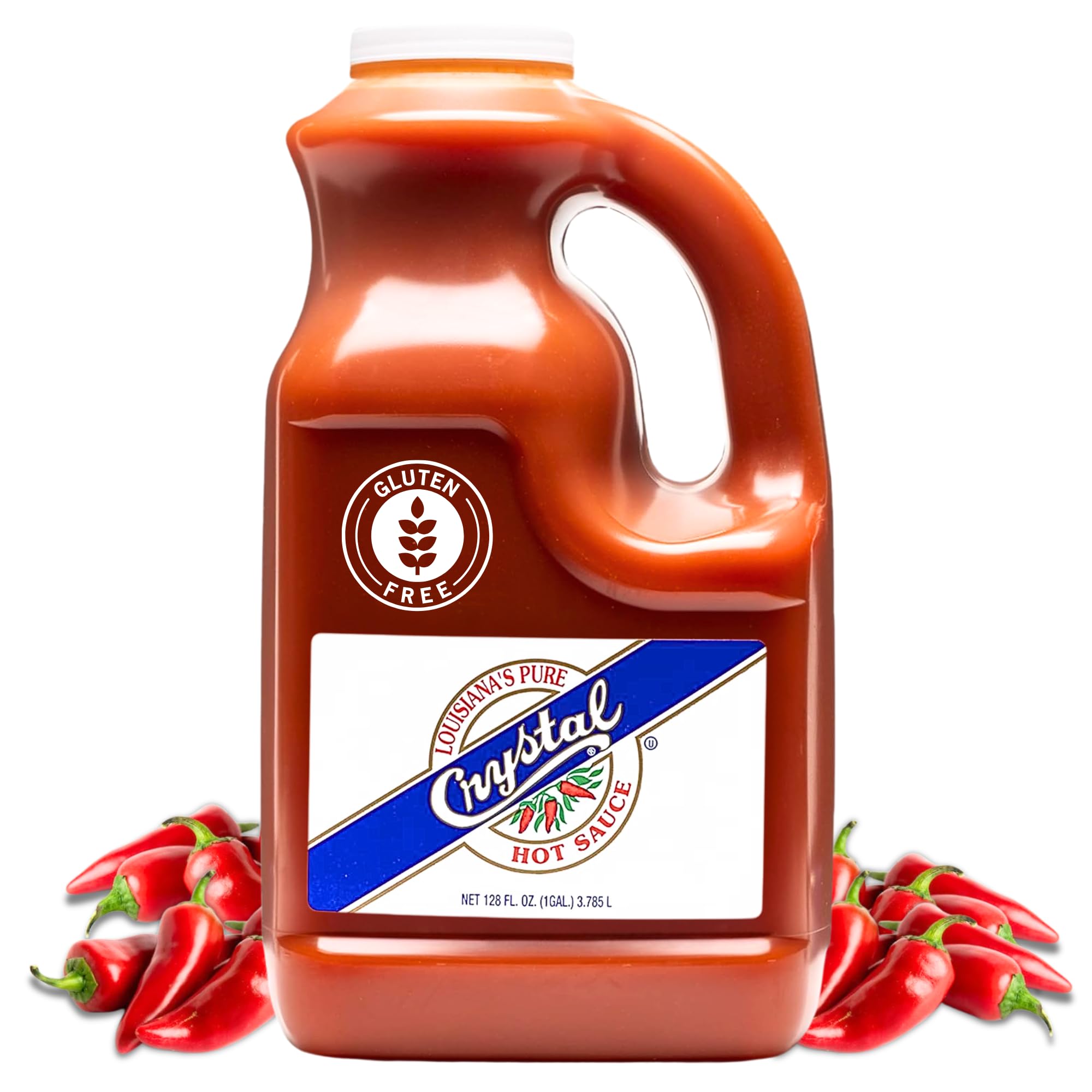 Crystal Louisiana's Pure Hot Sauce, Original, 1 Gallon Bottle (128 Fl Oz) Amazon Exclusive Recipe Card Included