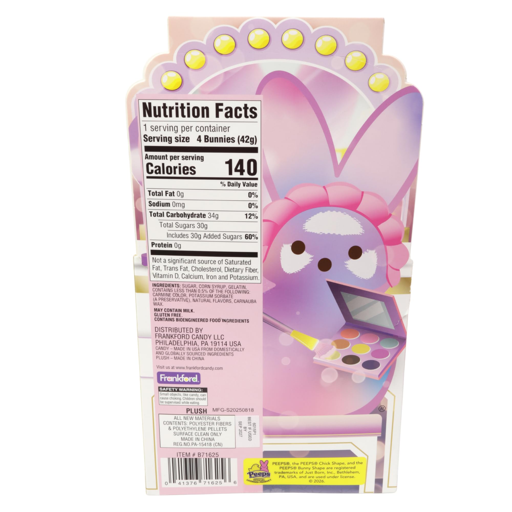 Pink Peeps Marshmallow Gift Set, Get Ready With Me Bunny Plush, Easter Basket Stuffer for Girls, 1.5 Ounces
