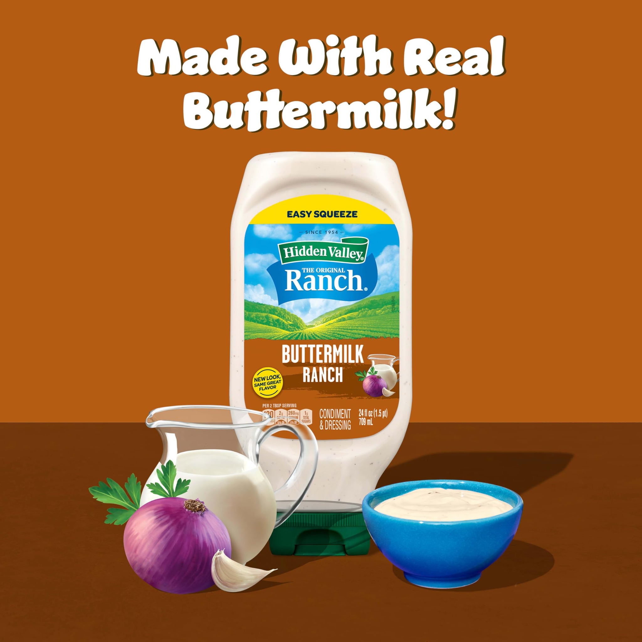 Hidden Valley Buttermilk Ranch Condiment and Dressing, Easy Squeeze Bottle, 24 Fl Oz (Package May Vary)