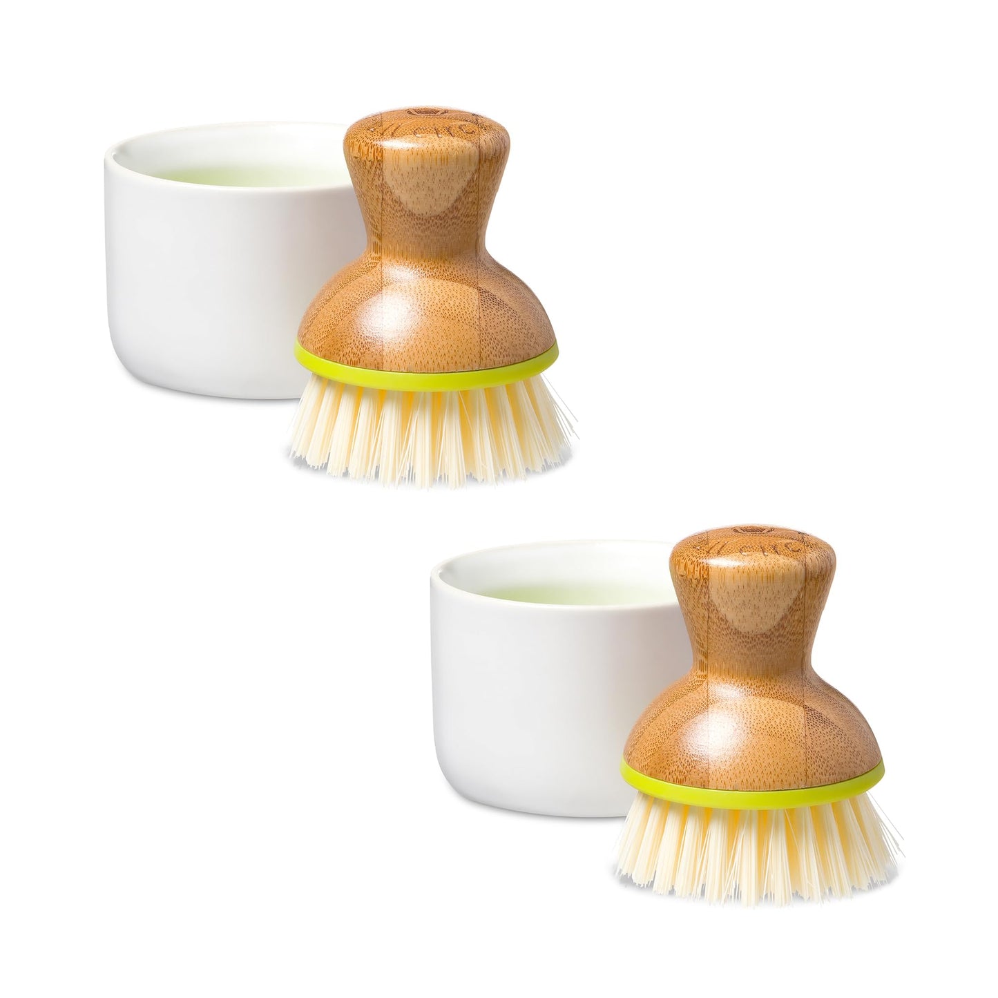 Full Circle Bubble Up- Eco-Friendly Bamboo Dish Brush & Ceramic Soap Dispenser - Natural Scrub Set for Dishes, Cast Iron - Kitchen Cleaning