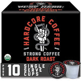 Hardcore Single Serve Coffee Pods for Keurig K Cup Brewers, High Caffeine, Strong Roast, 10 Count