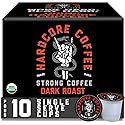 Hardcore Single Serve Coffee Pods for Keurig K Cup Brewers, High Caffeine, Strong Roast, 10 Count