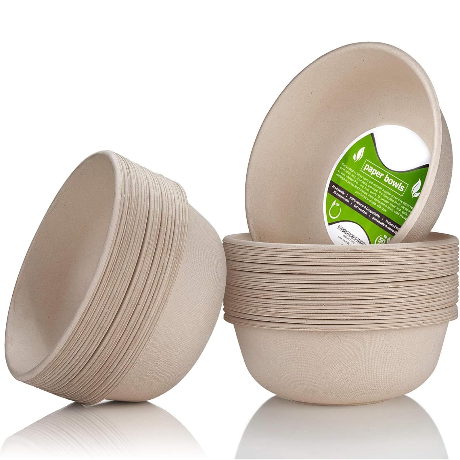 Shimglim 18oz Disposable Sturdy Paper Bowls, Microwave-Safe, Compostable Heat Resistant Soup Bowl, Biodegradable Bagasse Hot Food Plates and Bowls