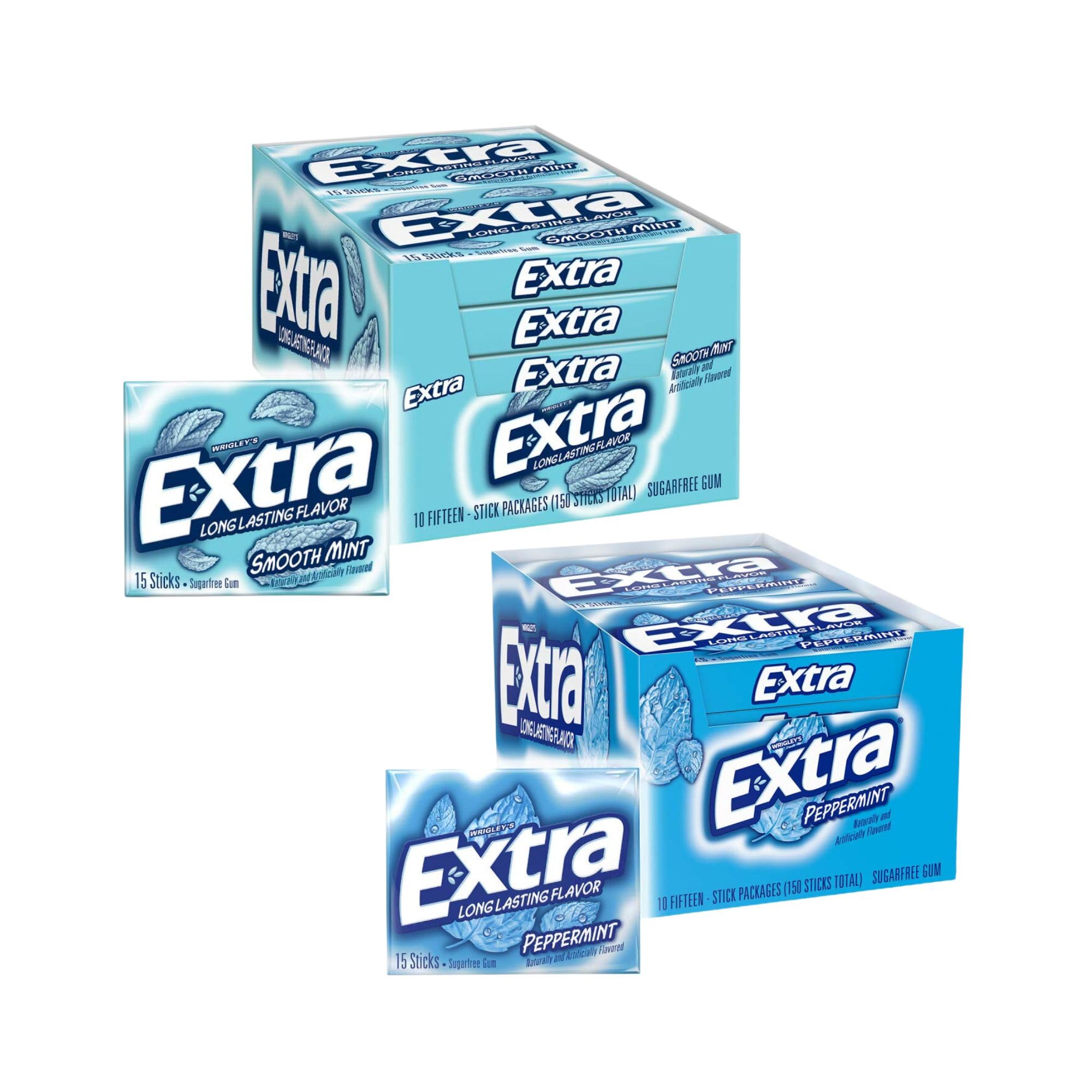 Smooth Mint & Peppermint Sugar-Free Chewing Gum 10 Count (Pack of 2), Combo Pack of Extra_s Smooth & Peppermint Sugar-Free Flavours in Nature Vista