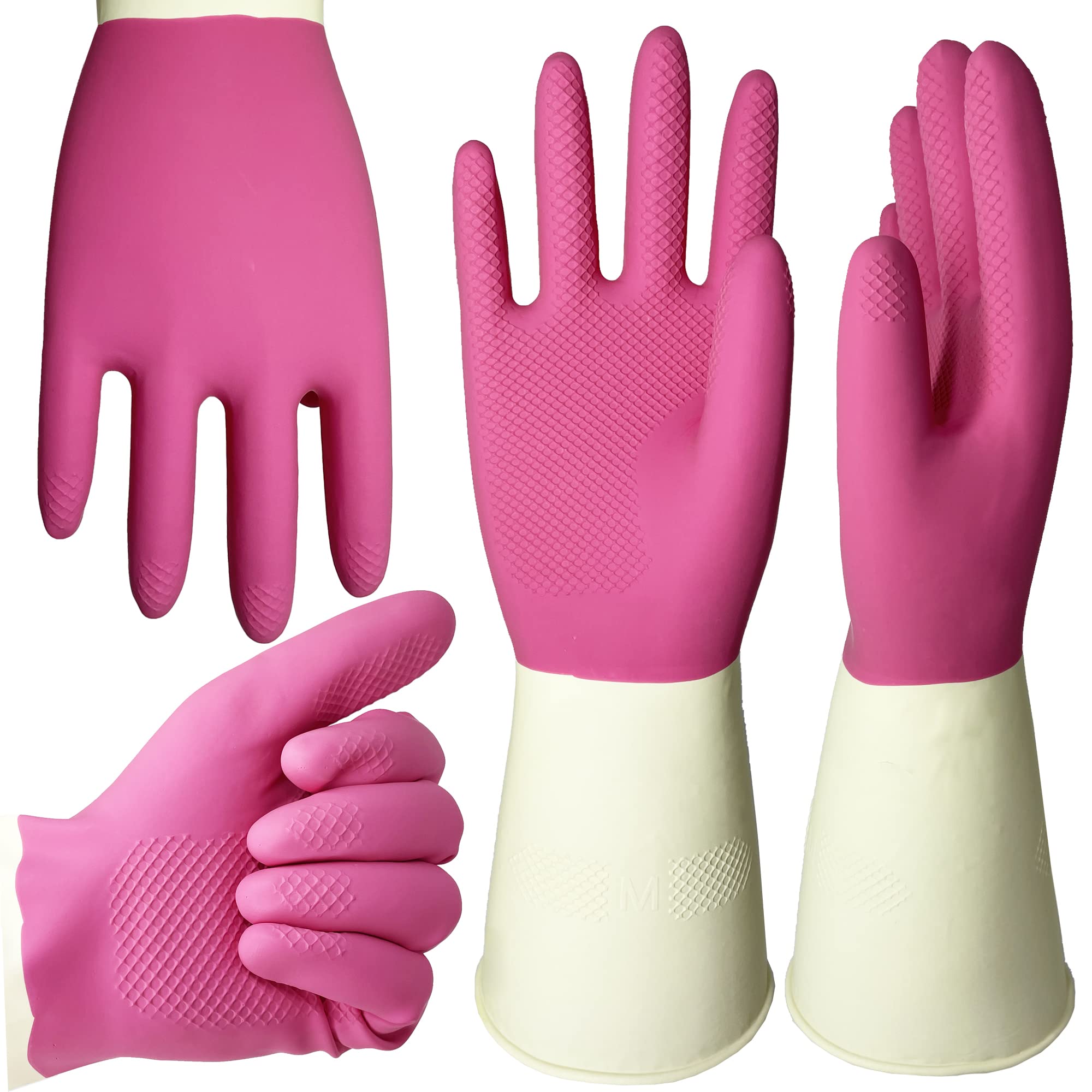 ROYAKI Household Cleaning Gloves, Waterproof Cleaning Protective Dishwashing Rubber Gloves, 2 Pairs Size Large