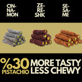 Turkish Delight Behlul by BAKIRKAZAN, Turkish Pistachios Twist Delights 36 piece Candy 8.8 oz, w/ 3 Flavors: Cinnamon, Zereshk, Sesame, Luxury Food