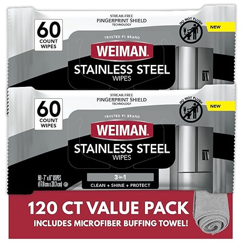 Weiman Stainless Steel Cleaner & Polish Kit, 2 Wipes & Cloth, Anti-Fingerprint, Removes Grease, Water Spots, Streaks & Residue, Polishing Cleaner Safe