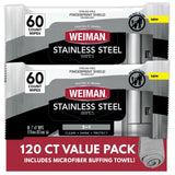Weiman Stainless Steel Cleaner & Polish Kit, 2 Wipes & Cloth, Anti-Fingerprint, Removes Grease, Water Spots, Streaks & Residue, Polishing Cleaner Safe