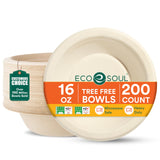ECO SOUL Disposable Paper Bowls 16 oz, 200 Pack - Biodegradable Compostable Sugarcane Bagasse Bowls, Heavy Duty & Microwave Safe, Large Bowls
