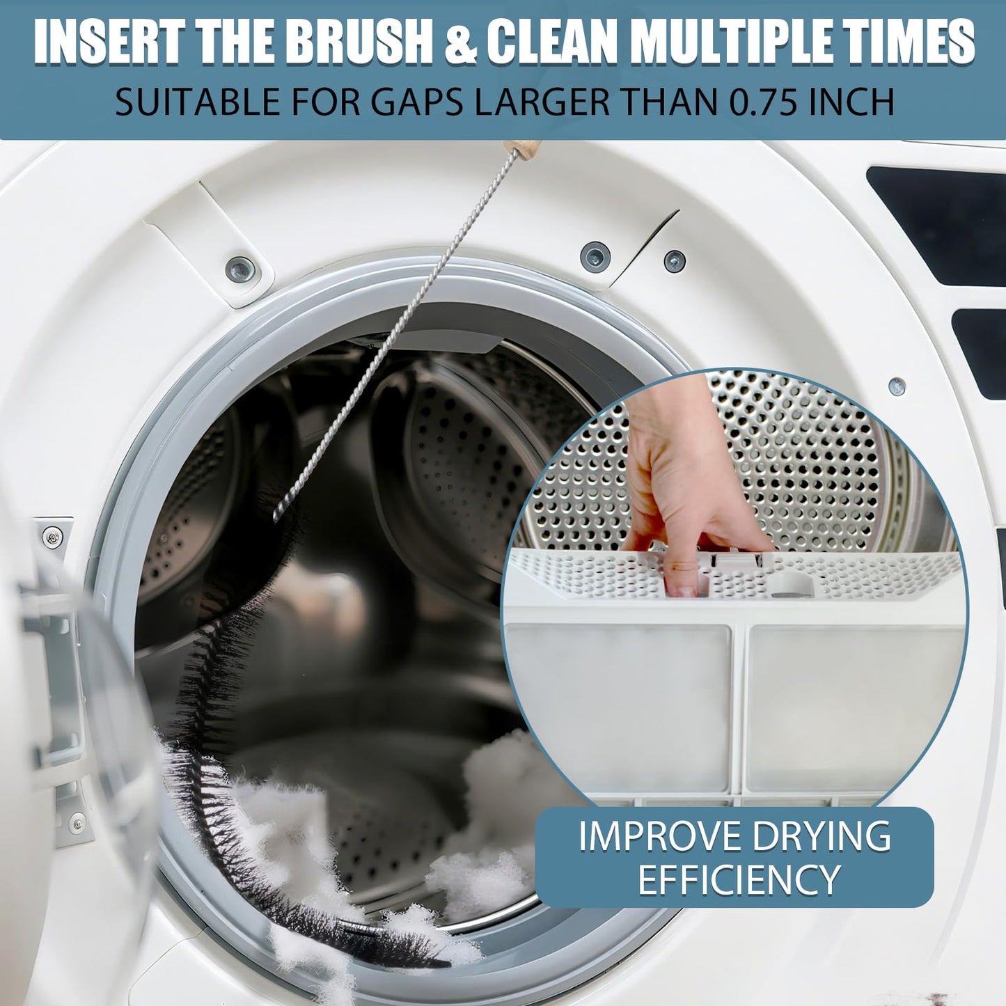 2 Pack Dryer Vent Cleaning Brush, Dryer Vent Cleaner Brush Set, Trap and Duct Lint Remover with Long Flexible Lint Brushes for Deep Cleaning to Remove