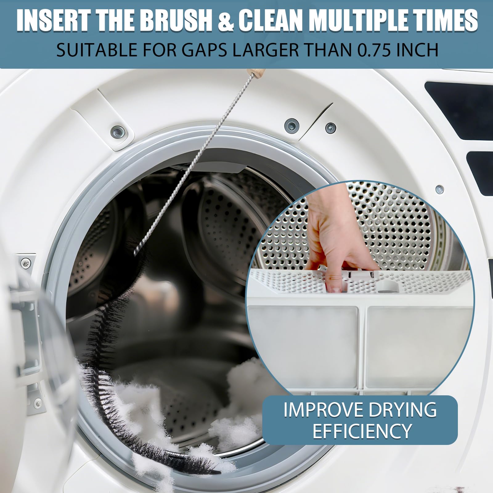 2 Pack Dryer Vent Cleaning Brush, Dryer Vent Cleaner Brush Set, Trap and Duct Lint Remover with Long Flexible Lint Brushes for Deep Cleaning to Remove