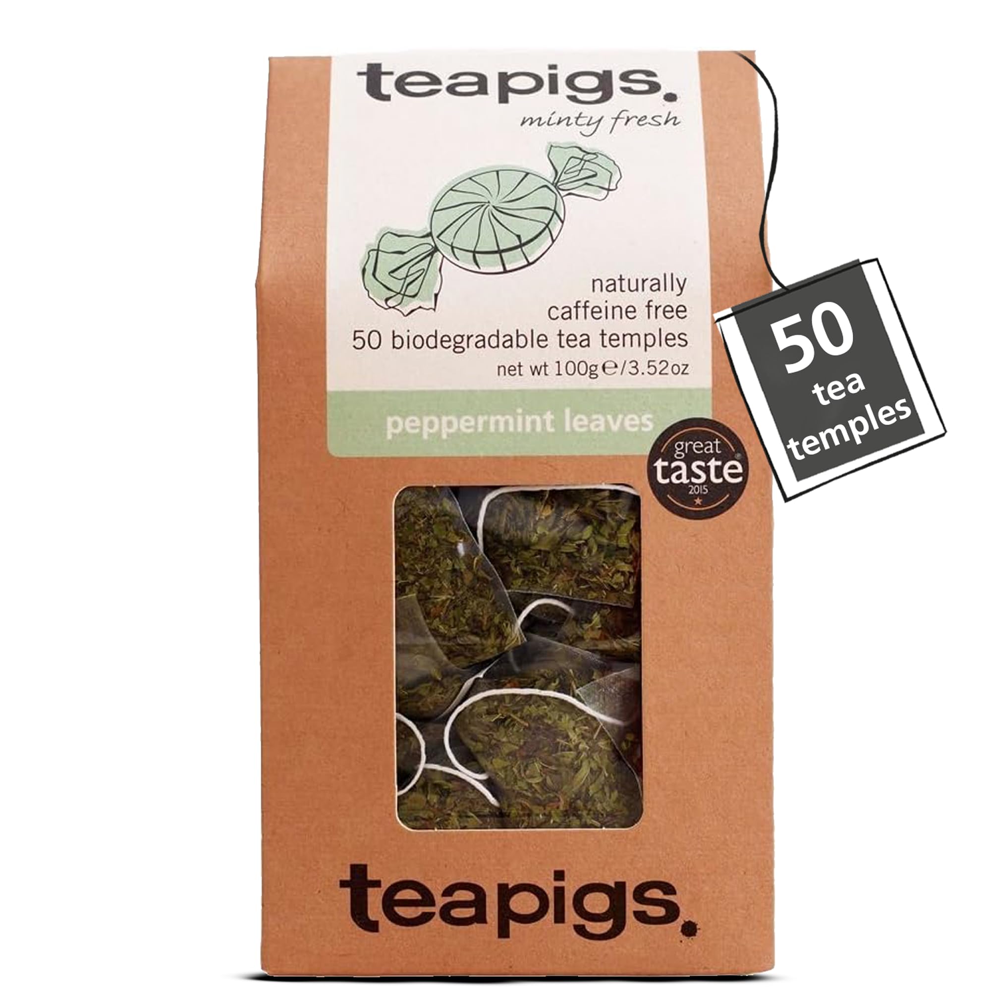 Teapigs Peppermint Leaves Tea Bags Made With Whole Tea Leaves, Natural Ingredients, Non-GMO, Caffeine-Free - 50 Count (1 Pack of 50 Teabags)