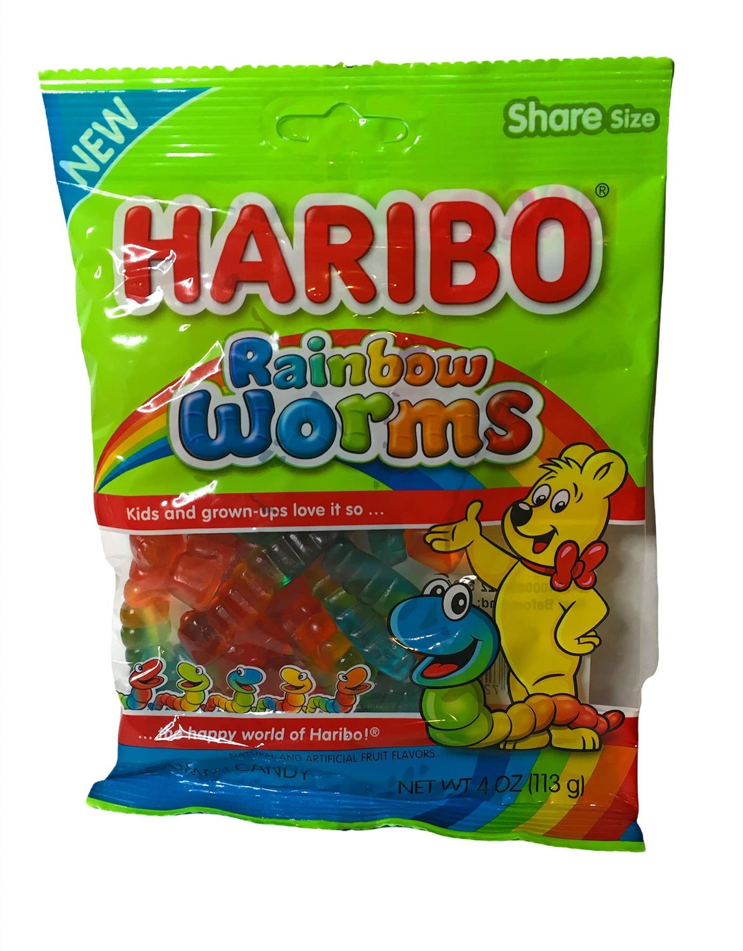 Haribo of America (1) 4 oz Bag Haribo Rainbow Worms (Share Size) Flavors Include Black Currant, Lemon and Strawberry
