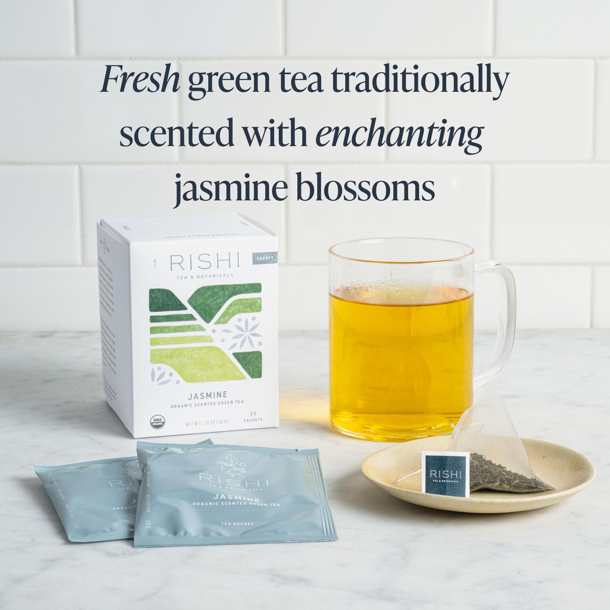 Rishi Tea Organic Jasmine Green Tea Bags, 15 Count (Pack of 6)