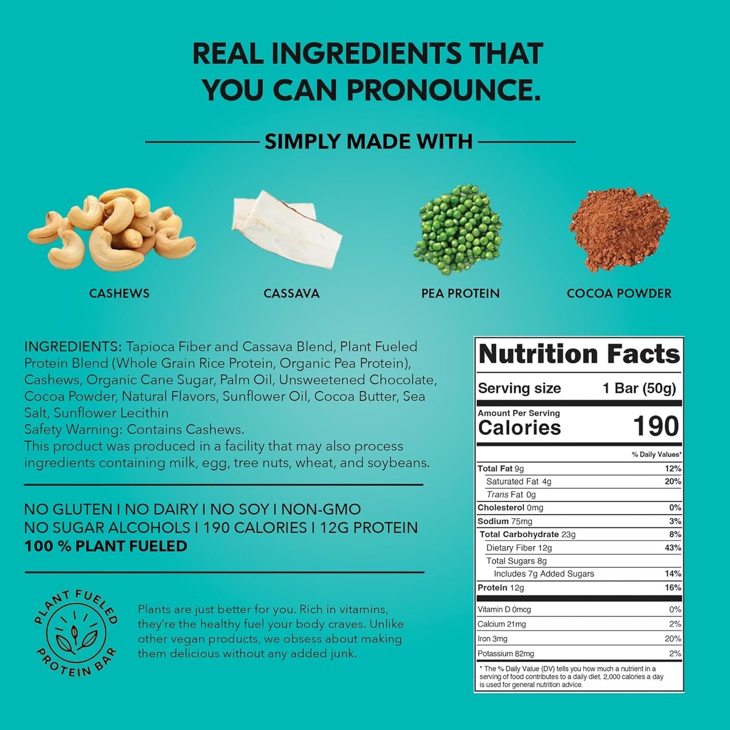 TRUBAR Vegan Protein Bar, Oh Oh Cookie Dough, Gluten Free, Plant Based, High Fiber, Dairy Free, Low Fat, Non GMO, No Sugar Alcohols, 12G Lean Protein