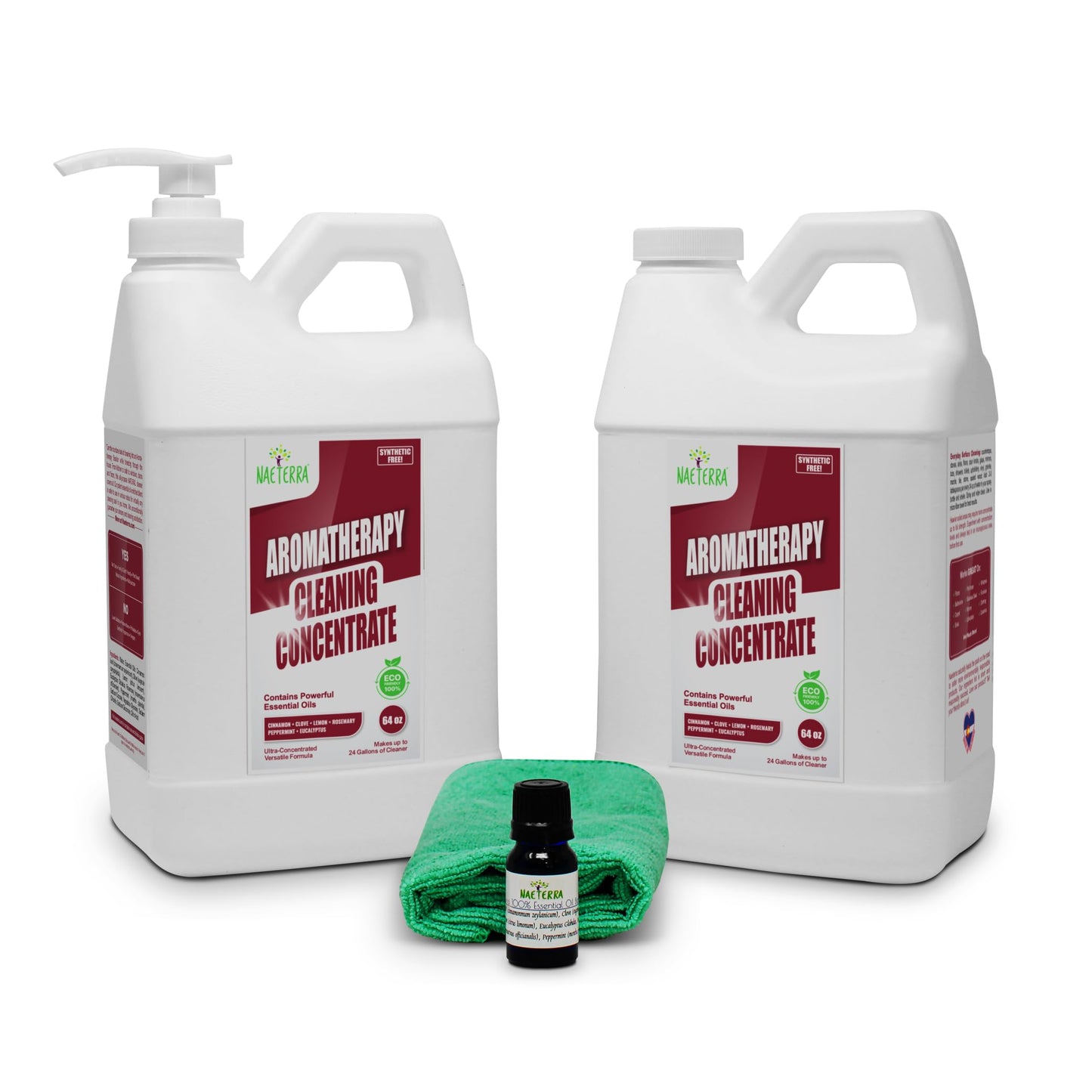 Naeterra Aromatherapy Cleaning Concentrate - 1 Gallon | Multi-Surface Cleaner | Includes Microfiber Towel & 10ML Essential Oil Blend with Clove
