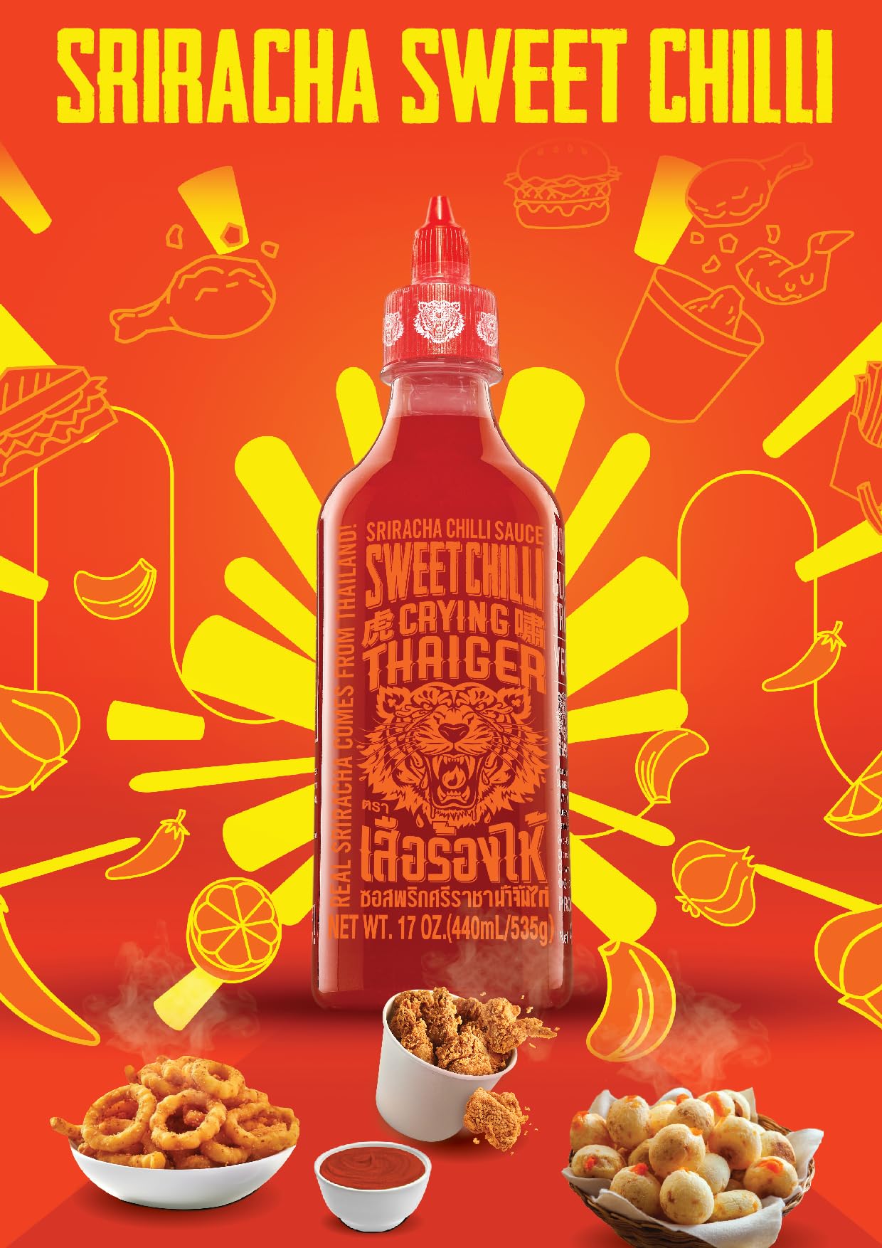 Crying Thaiger Sriracha Sweet Chili Sauce in Squeeze Bottle 18.9 Ounce, Vegan, Gluten Free, Non-GMO, from Thailand (Pack of 1)