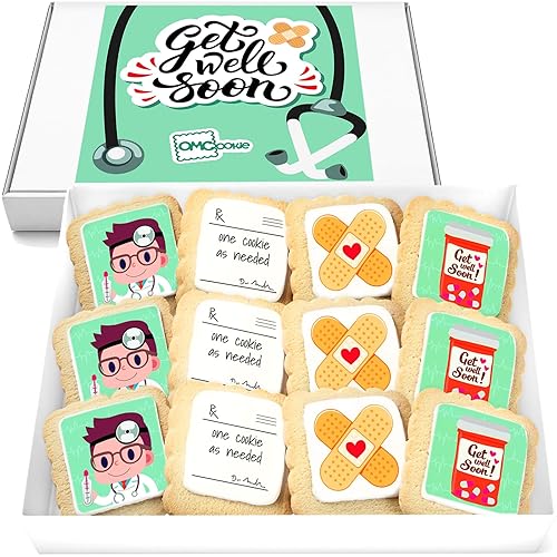 Get Well Soon Cookies Gift Basket | Individually Wrapped 12 Pack | Decorated Cookie Feel Better After Surgery or Broken Arm Leg for Men Women and Kids