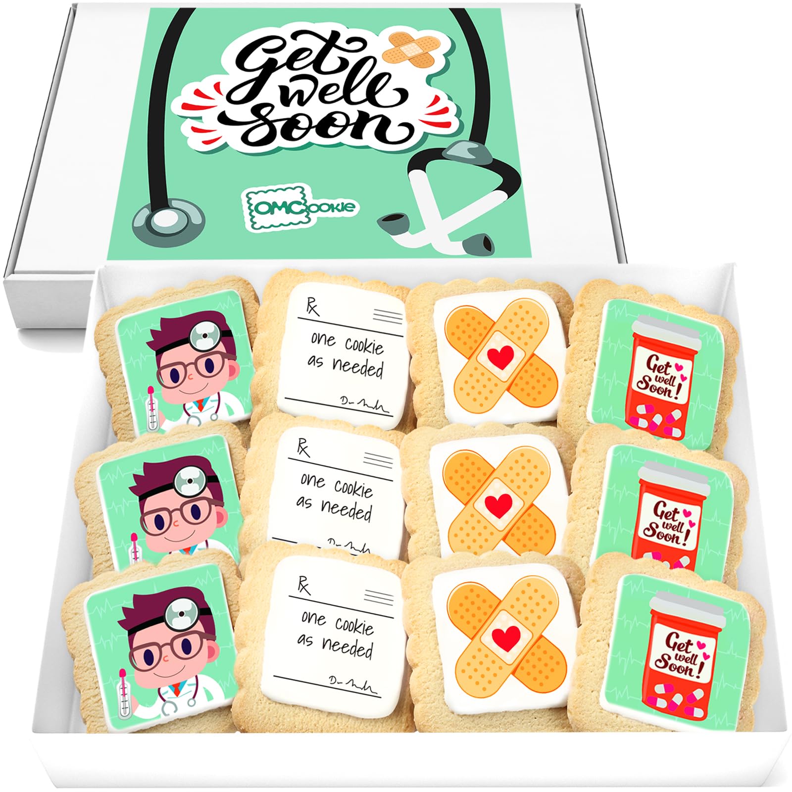 Get Well Soon Cookies Gift Basket | Individually Wrapped 12 Pack | Decorated Cookie Feel Better After Surgery or Broken Arm Leg for Men Women and Kids