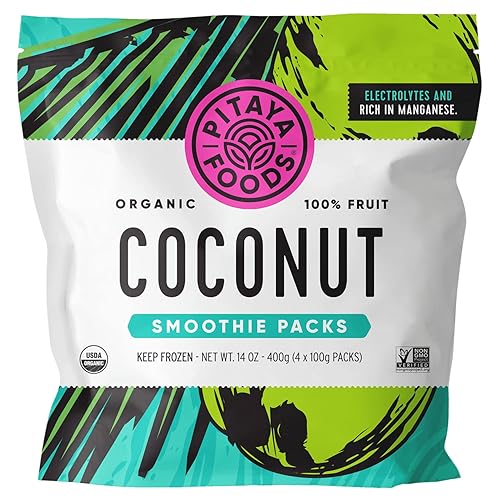 Pitaya Foods - Organic Coconut Smoothie Packs, Pre-Packaged Frozen Fruit Purée, No Added Sugar or Preservatives, Good Source of Fiber & Manganese