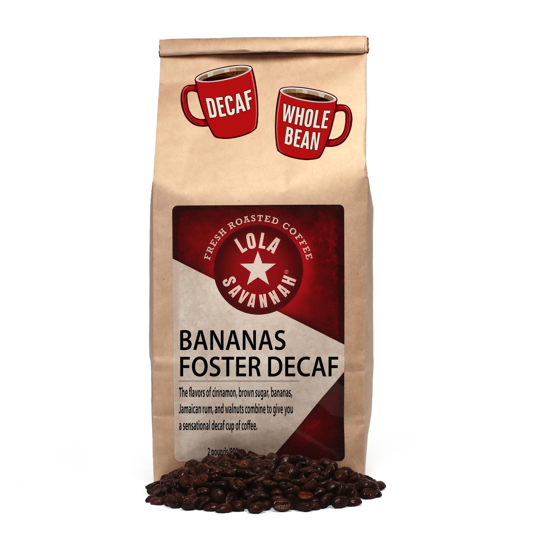 Lola Savannah Bananas Foster Whole Bean Decaf Coffee, 2lb