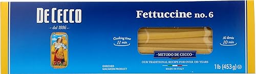 De Cecco Semolina Pasta, Fettuccine, 16 oz- Made in Italy, High in Protein & Iron, Bronze Die (VSA0006p)