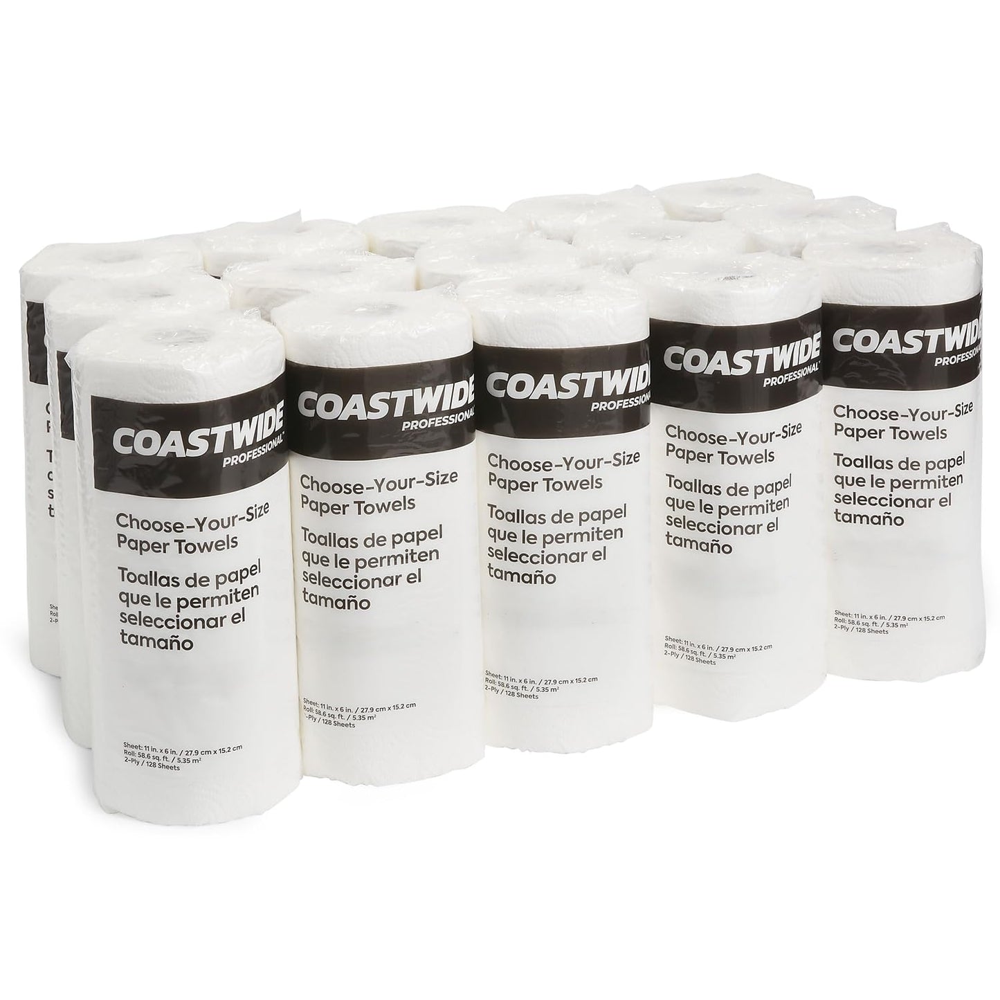 Coastwide Professional Choose-Your-Size Paper Towels, 2-Ply, White, 128 Sheets/Roll, 15 Rolls/Carton