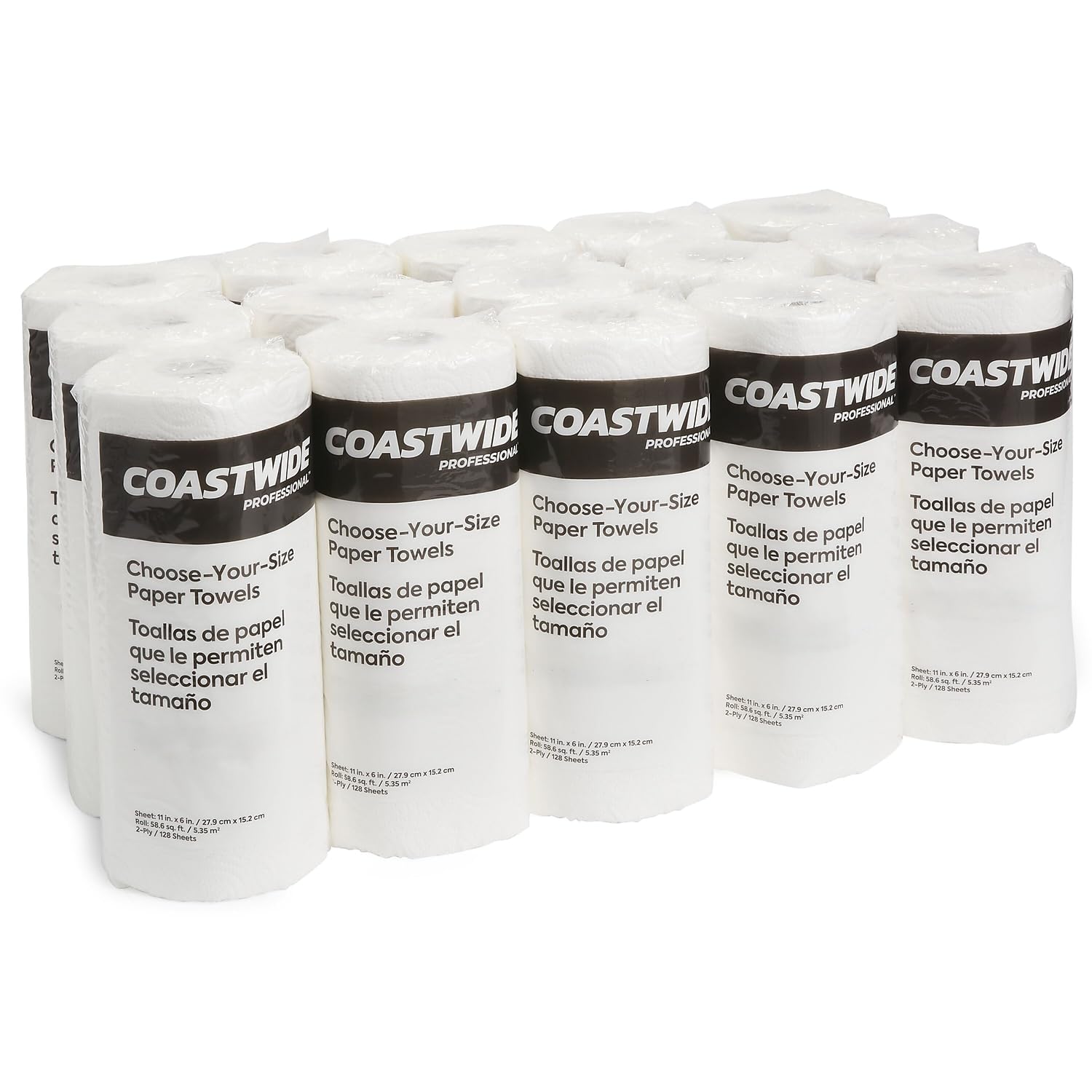 Coastwide Professional Choose-Your-Size Paper Towels, 2-Ply, White, 128 Sheets/Roll, 15 Rolls/Carton