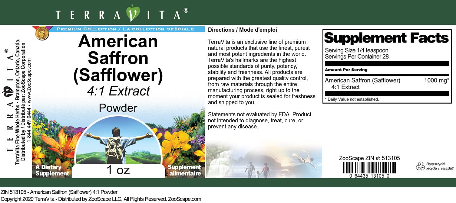 American Saffron (Safflower) 4:1 Powder (1 oz, ZIN: 513105)