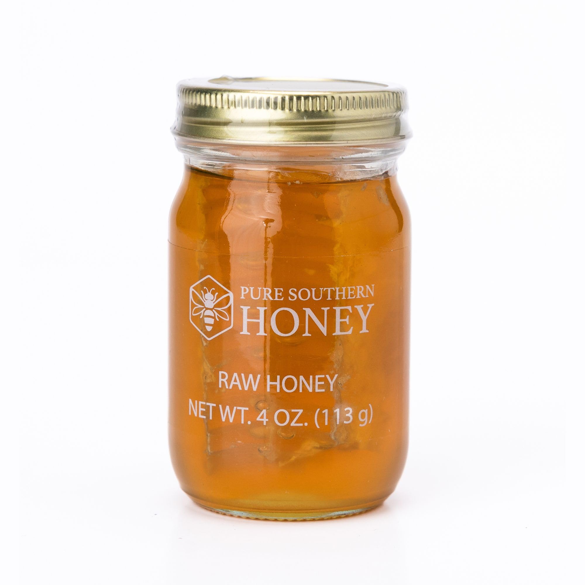 100% Authentic, USA - Made [ 4 oz ] MINI Raw Unfiltered Honey with Honeycomb, Pure Southern Honey - Unheated - Non - GMO, No Additives, All - Natural