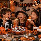 1 Pound Halloween Peanut Butter Spooky Eye Balls, Trick-Or-Treat Party Bag Fillers, Individually Wrapped in Multi-color Eye Design Foils, Kosher