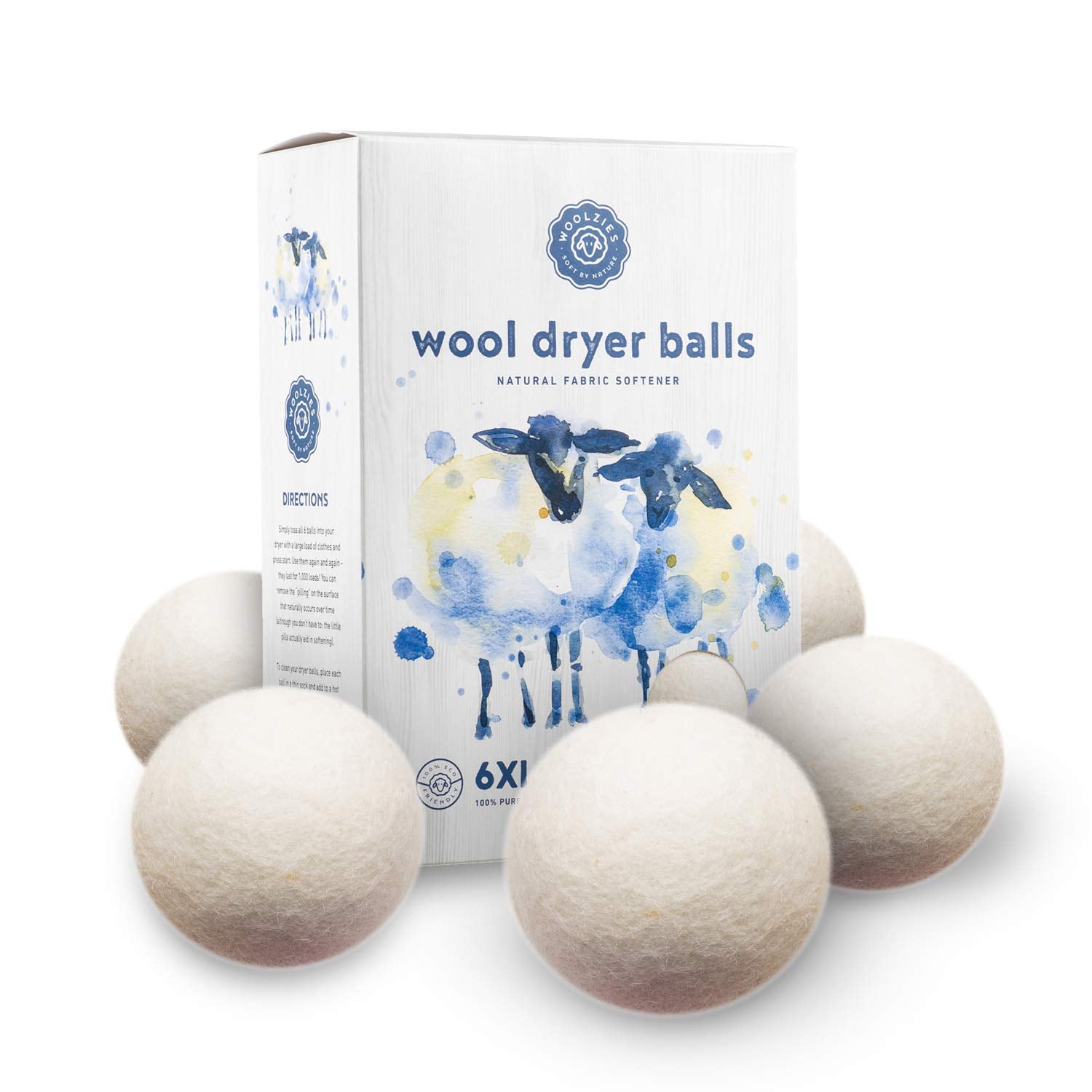 Woolzies Wool Dryer Balls Organic: Our Big Wool Spheres are the Best fabric softener | 6-Pack XL Dryer Balls for Laundry is Made with New Zealand Wool