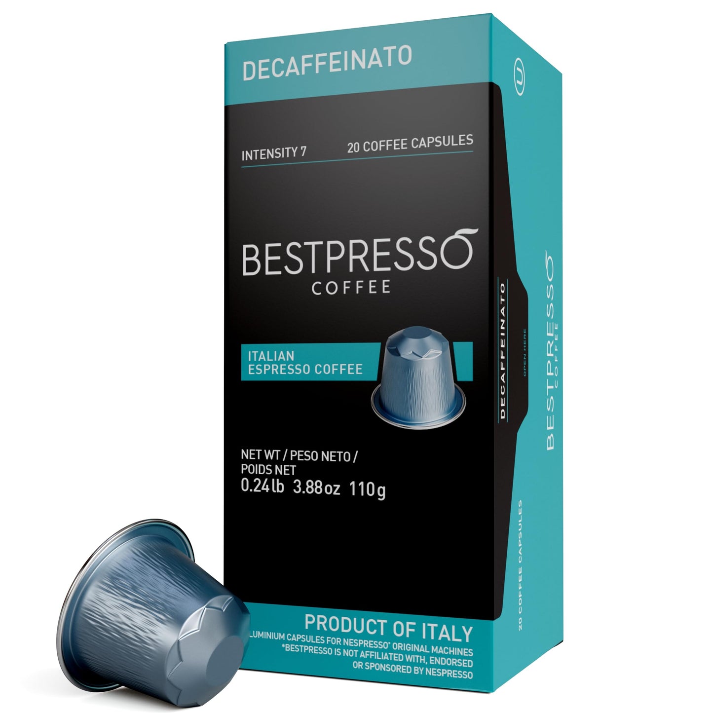 Bestpresso Coffee for Nespresso Original Machine 120 Aluminum pods Certified Genuine Espresso Decaffeinato Blend(Medium Intensity) Pods Compatible
