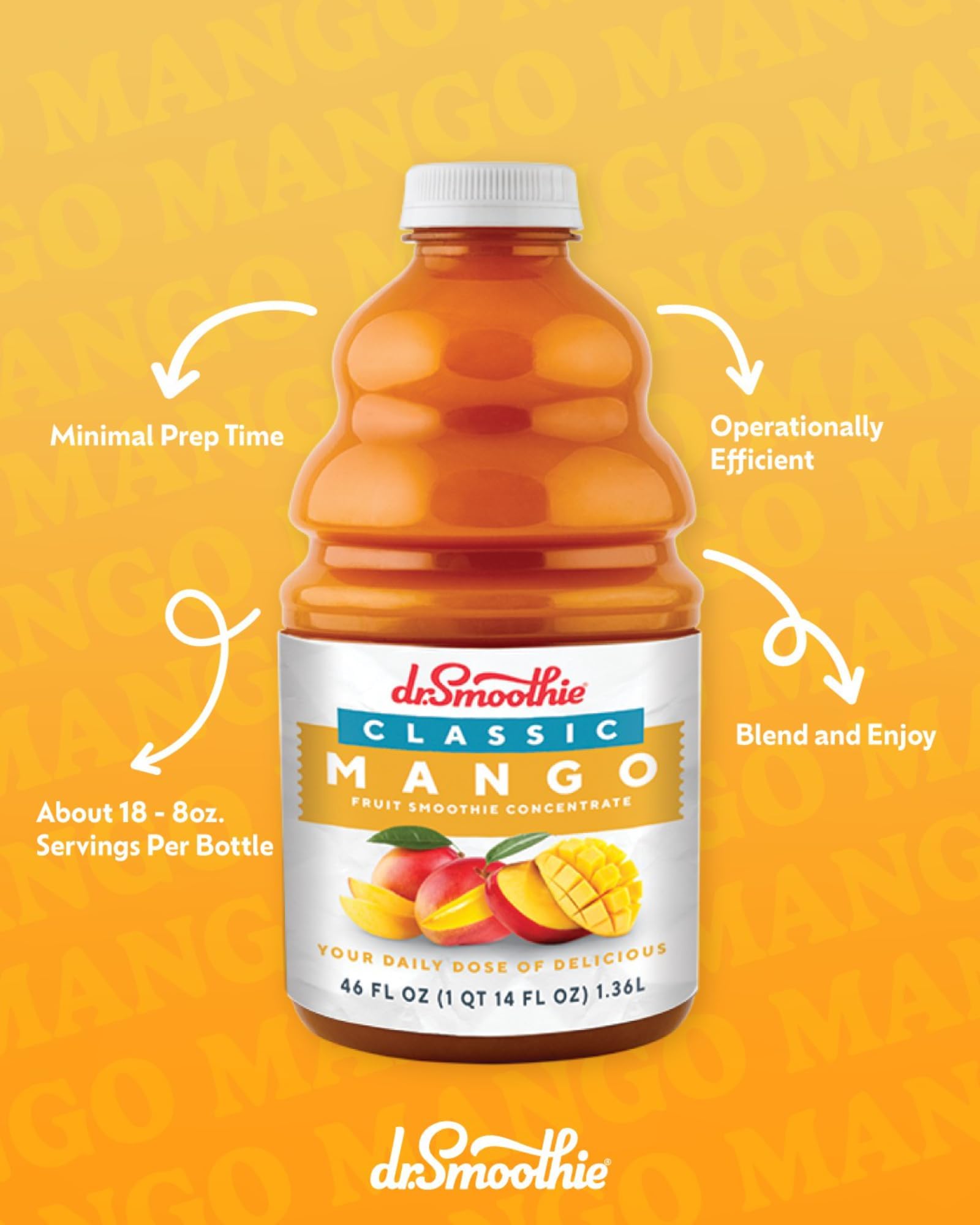Dr. Smoothie Mango Tropics Classic Blend Smoothie Bottles, 46-Ounce
