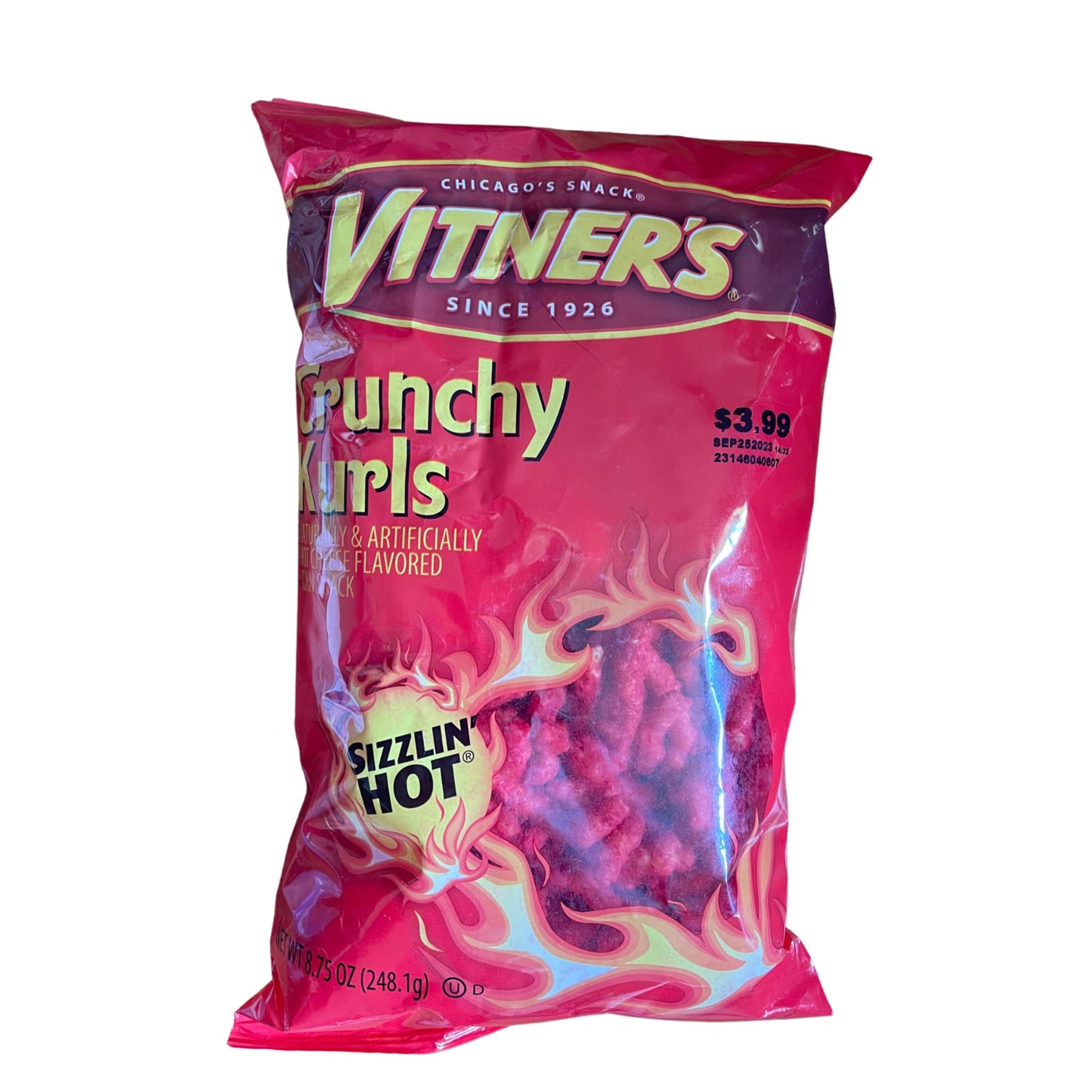 Vitner's Flaming Hot And Cheesy Crunchy Curls.4 Pack Big 8.75 oz Bags.