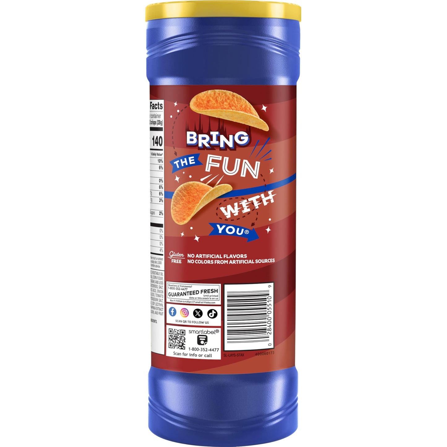 Lay’s Stax Potato Crisps Chips, Mesquite BBQ, Gluten Free, 5.5 Oz Canister Pack