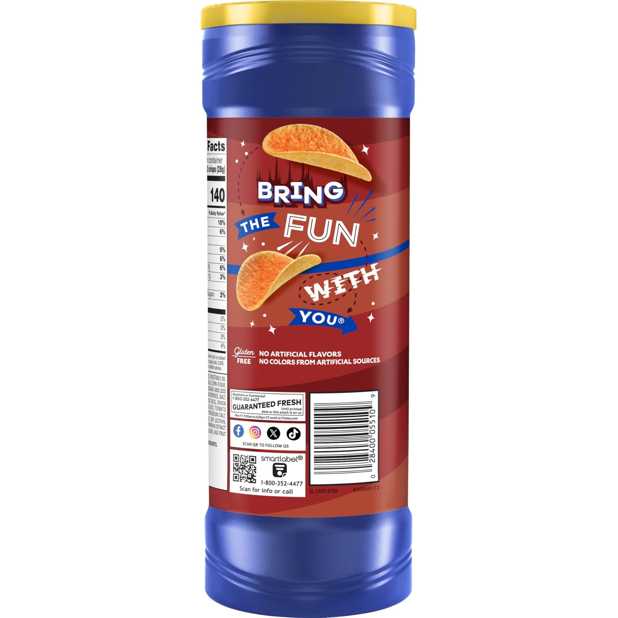 Lay’s Stax Potato Crisps Chips, Mesquite BBQ, Gluten Free, 5.5 Oz Canister Pack