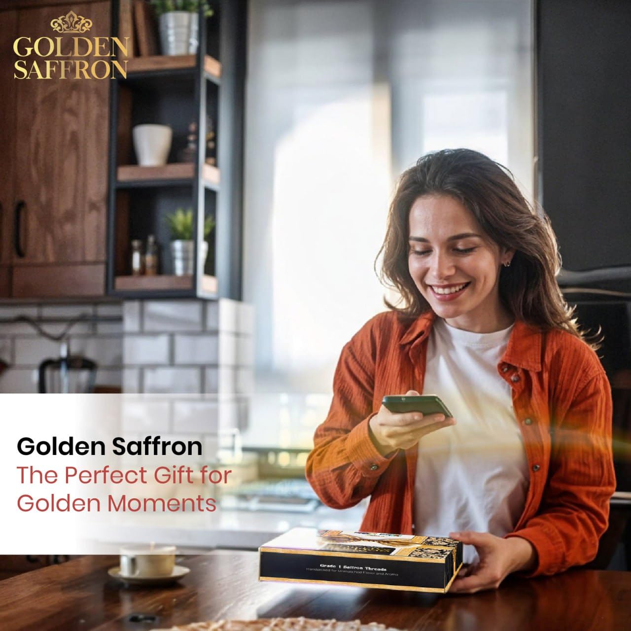 Golden Saffron Luxtury Gift Box, Premium All Red Saffron Threads, Grade A+ Super Negin, Perfect For Any Occasions Non-GMO Verified for Tea, Paella
