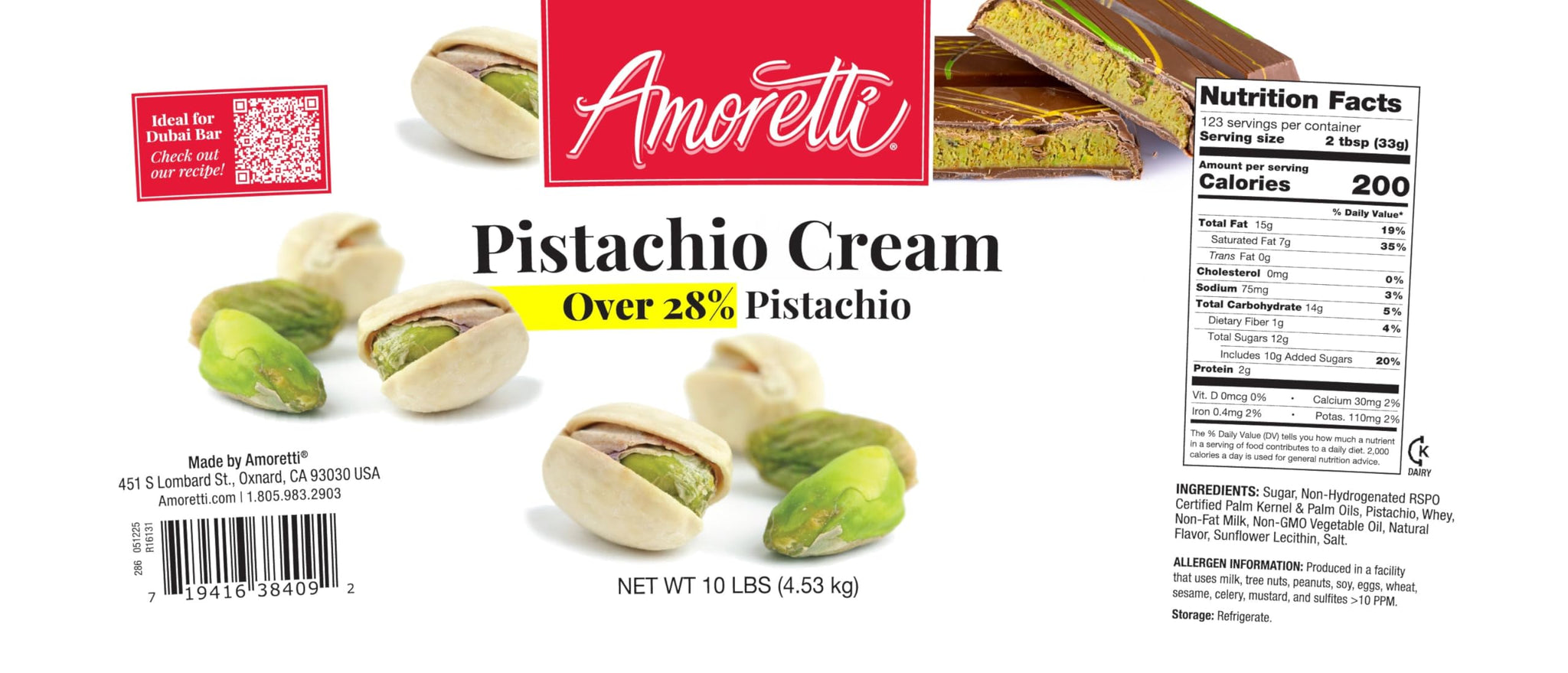 Amoretti - Pistachio Cream (Over 28% Pistachios) - 11 oz