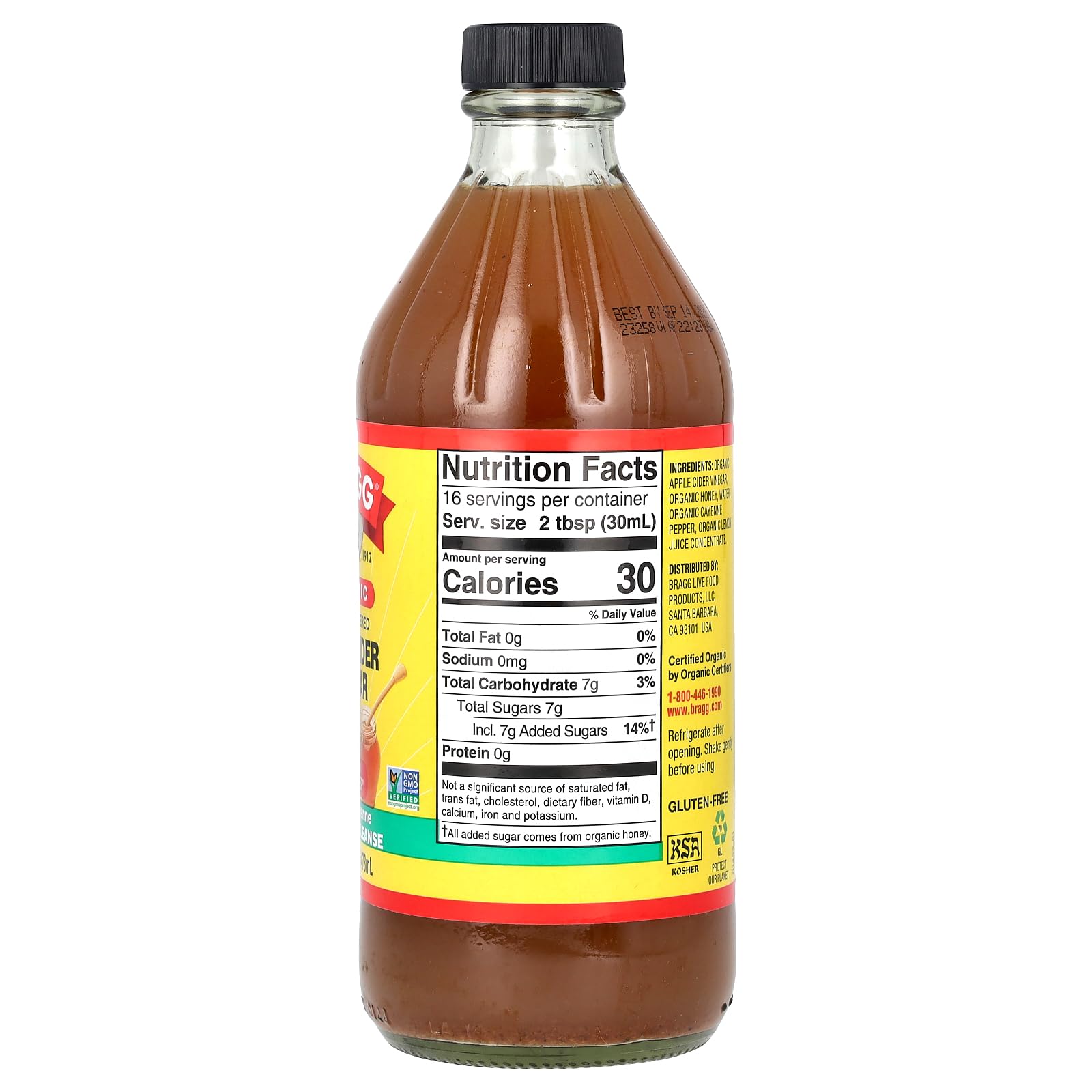 Bragg Organic Apple Cider Vinegar Honey Cayenne Wellness Cleanse with the Mother - 16 fl oz - Raw and Unfiltered