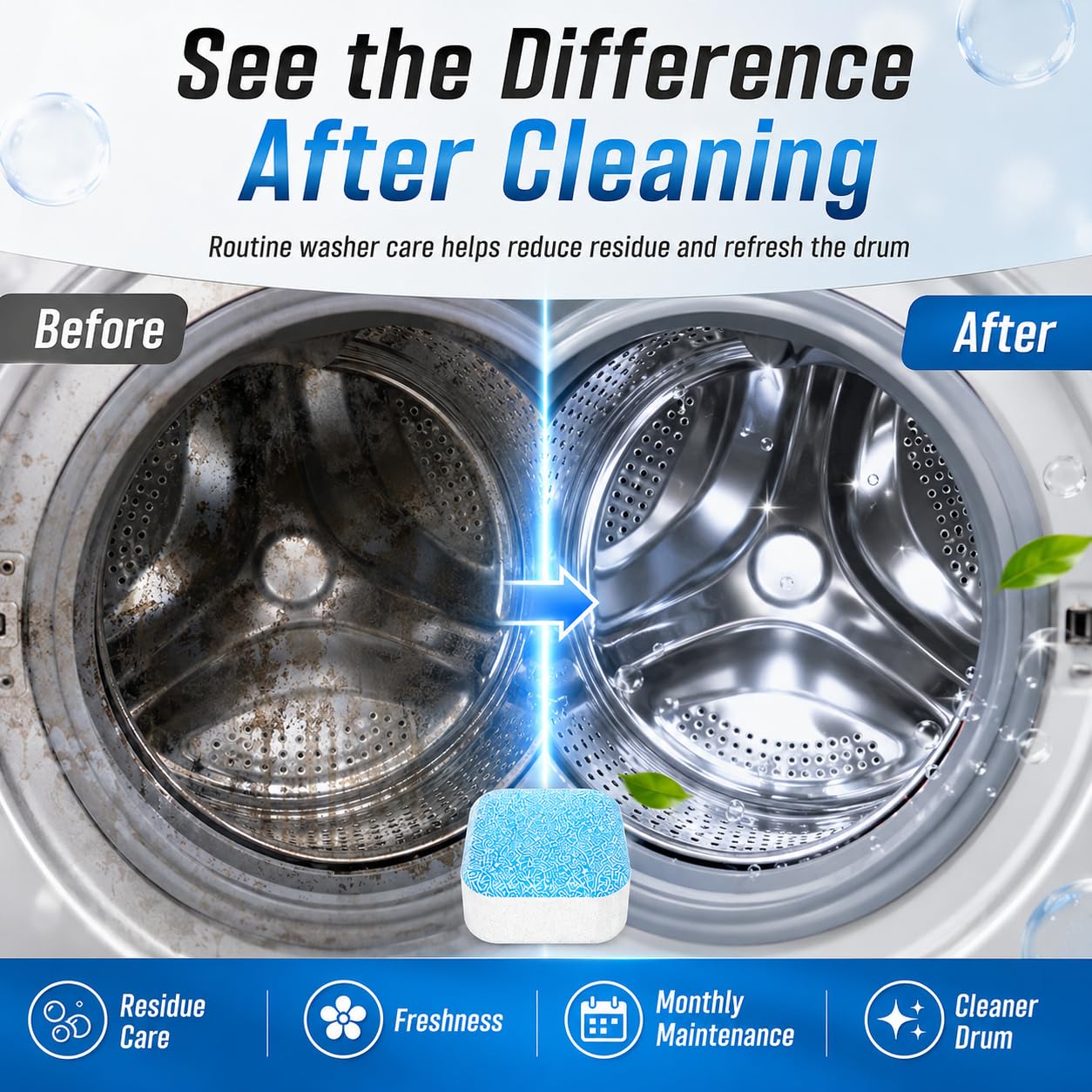 Washing Machine Cleaner Tablets 24 Pack, Washer Machine Cleaner Descaler for HE Front Loader & Top Load Washers, Laundry Machine Cleaner Tablets