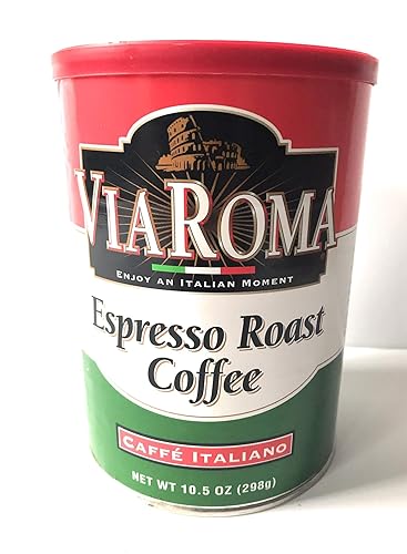 Via Roma Espresso Roast Coffee - 10.5 oz Canister of 100% Pure Italian Coffee
