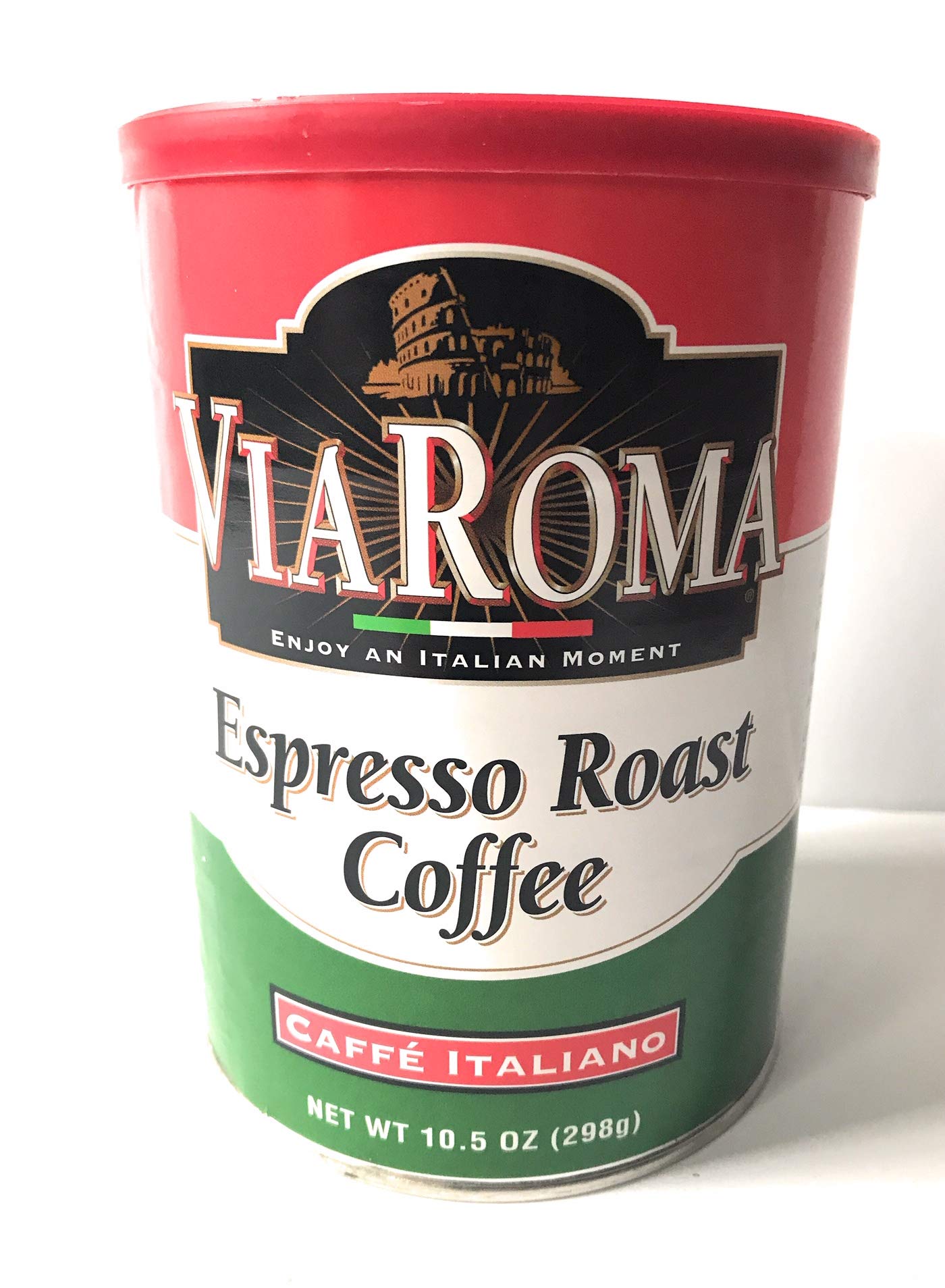 Via Roma Espresso Roast Coffee - 10.5 oz Canister of 100% Pure Italian Coffee