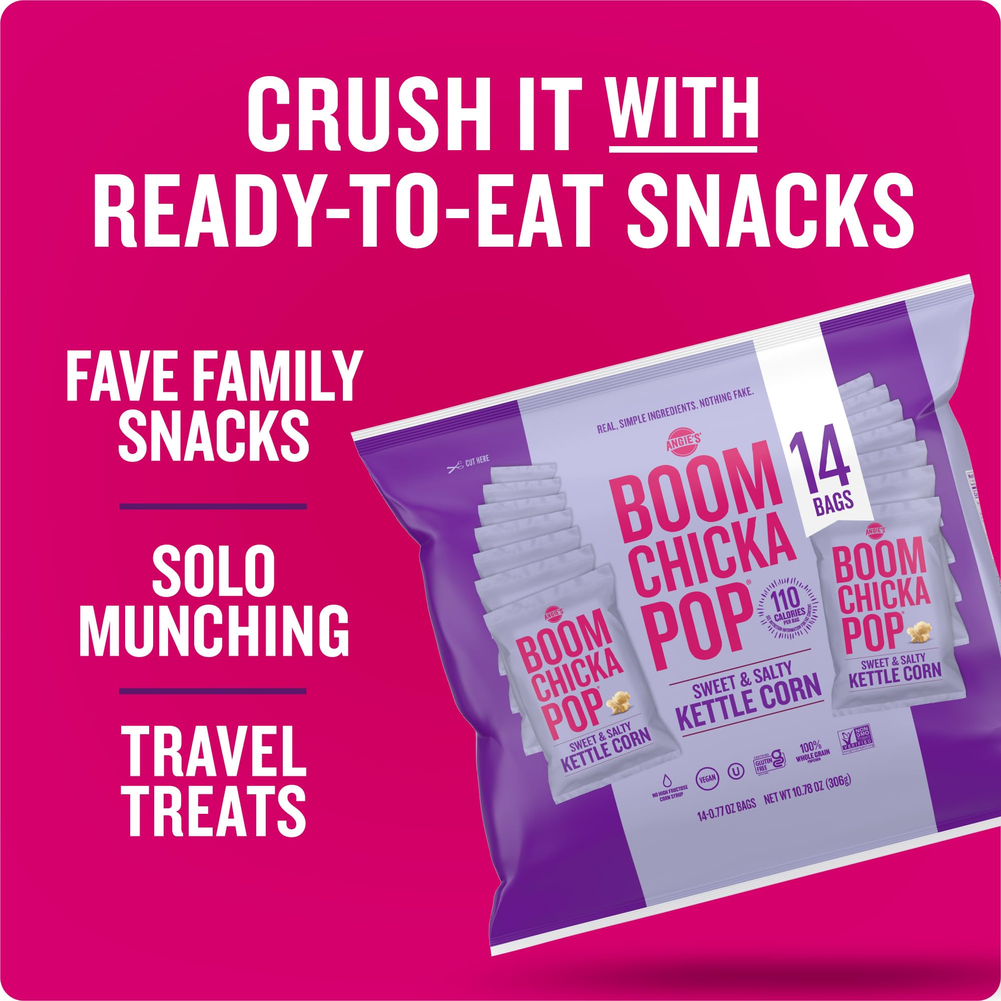 Angie's BOOMCHICKAPOP Sweet & Salty Kettle Corn Popcorn, 0.77 oz. Individual Bag, 14-Count