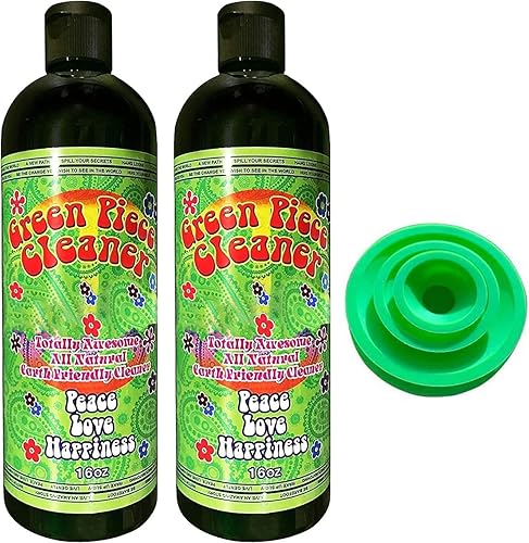 Green Piece® Glass Cleaner 2 Bottle-16 oz (Made in USA) - with Set of 3 Silicone Plugs - Excellent for Scent Proofing and Cleaning