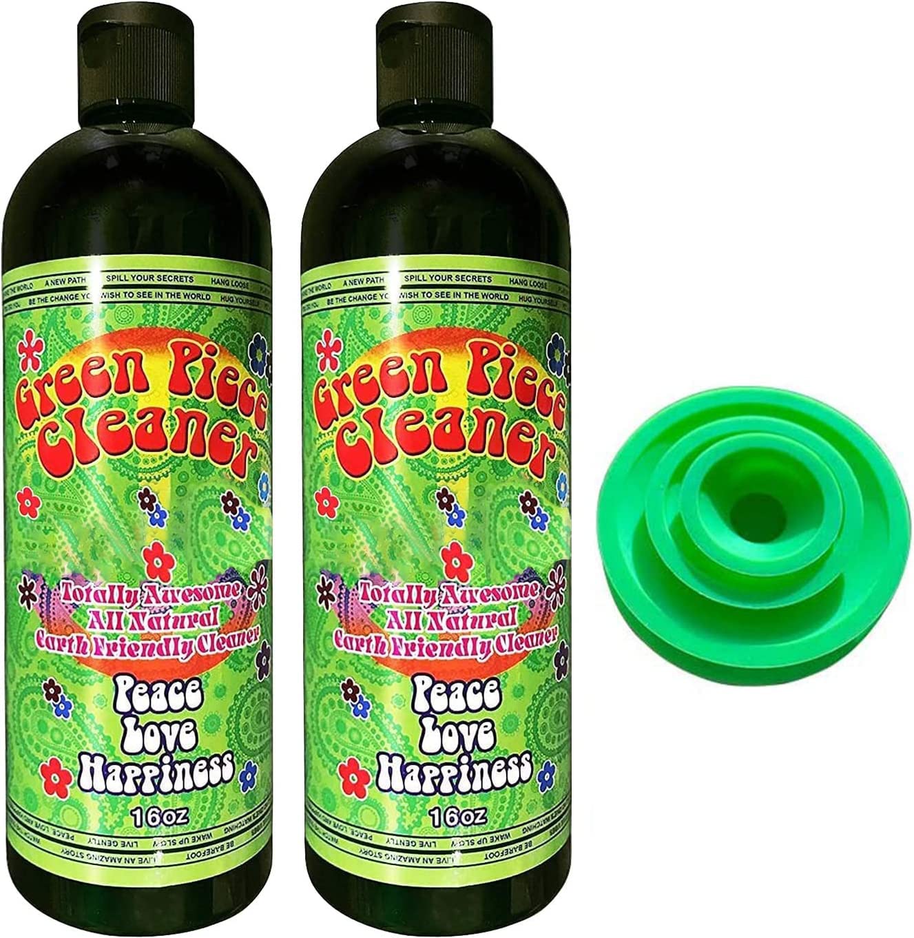 Green Piece® Glass Cleaner 2 Bottle-16 oz (Made in USA) - with Set of 3 Silicone Plugs - Excellent for Scent Proofing and Cleaning