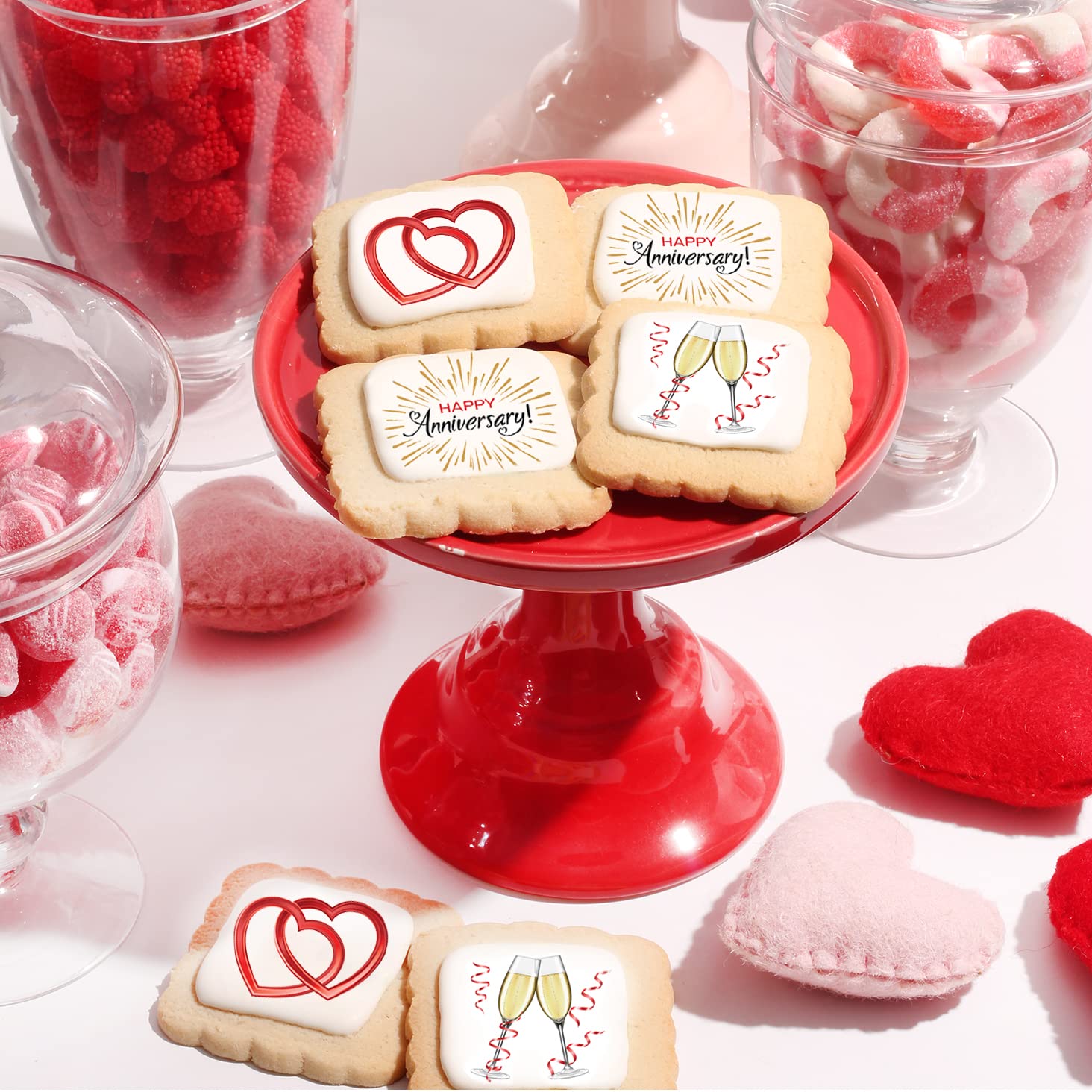 Happy Anniversary Cookies 4 PACK Gift Basket for Kids Men Women | Decorated Sugar Cookie Gift Box | Individually Wrapped Party Favors Nut Free