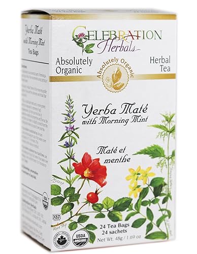 Celebration Herbals Teabags Herbal Yerba Mate with Morning Mint Tea Organic - 24 Herbal Tea Bags